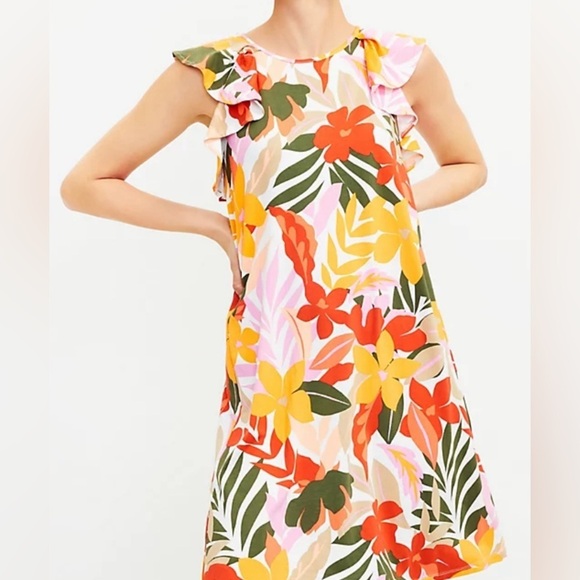 Loft Tropical Ruffle V-Back Swing Dress - Picture 1 of 9